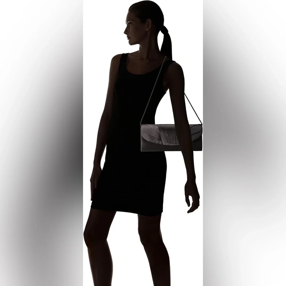 Jessica McClintock Satin Tuxedo Clutch Black Evening Wedding Formal Purse New‎